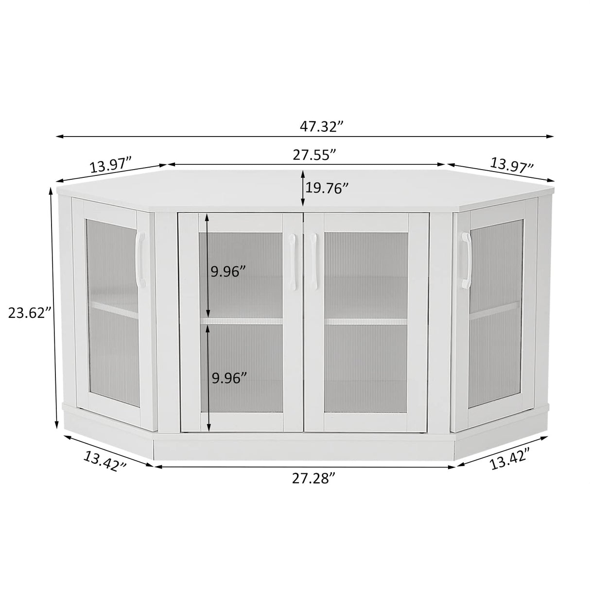 Panana Corner TV Stand, 47 Inch TV Media Console Table with 4 Doors and Shelves, Living Room Storage Entertainment Center for TVs up to 51 Inch (White) Panana