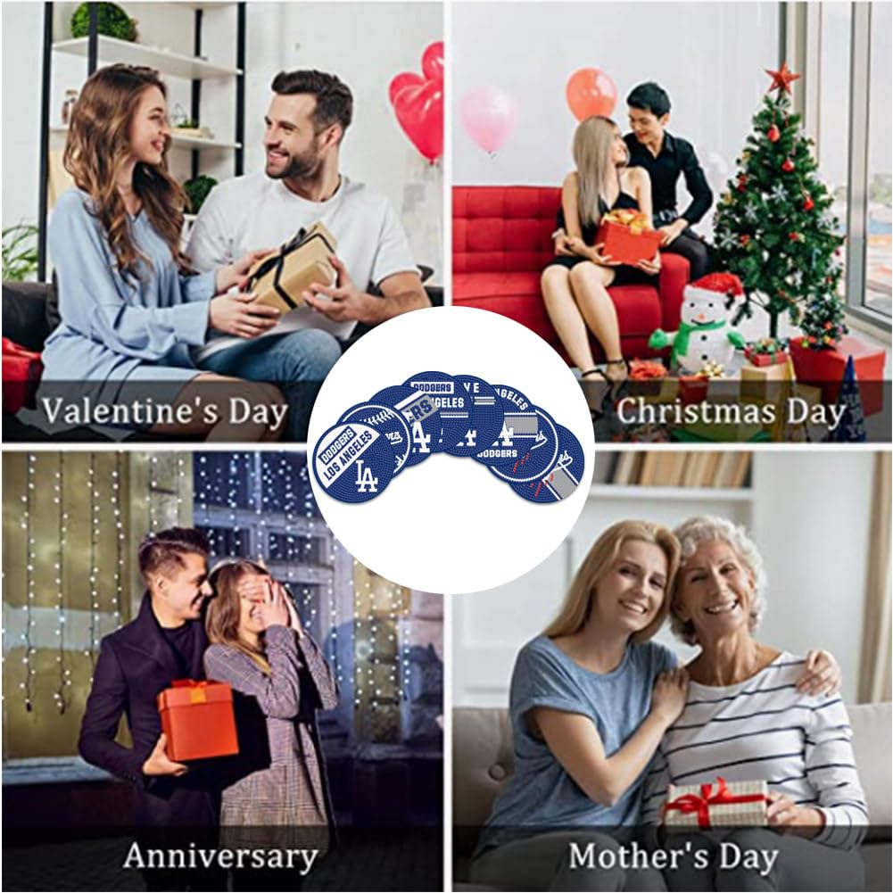 8 Pcs Baseball Diamond Art Coasters Kits with Holder, Diamond Painting Coaster Kits DIY Crafts for Adults Diamond Art Painting Kits Supplies for Los Angeles Gift Bartogro