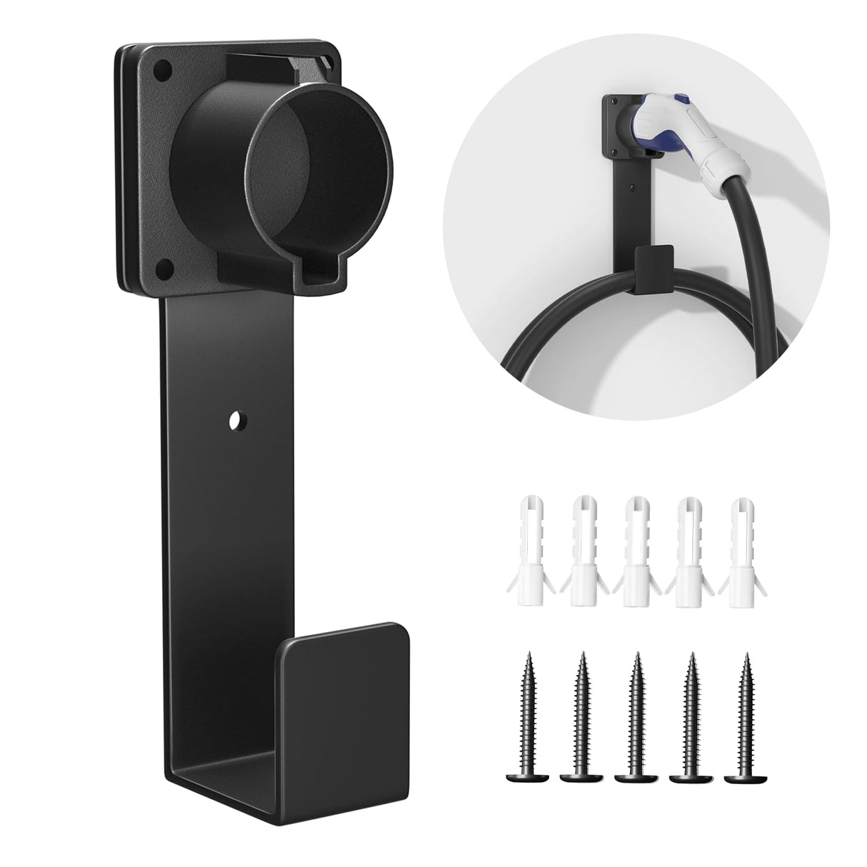 bussdis EV Charger Holder-J1772 Connector, Nozzle Holster Dock and J-Hook Combination, EV Cable Holder Wall-Mount Electric Vehicle Charger. bussdis