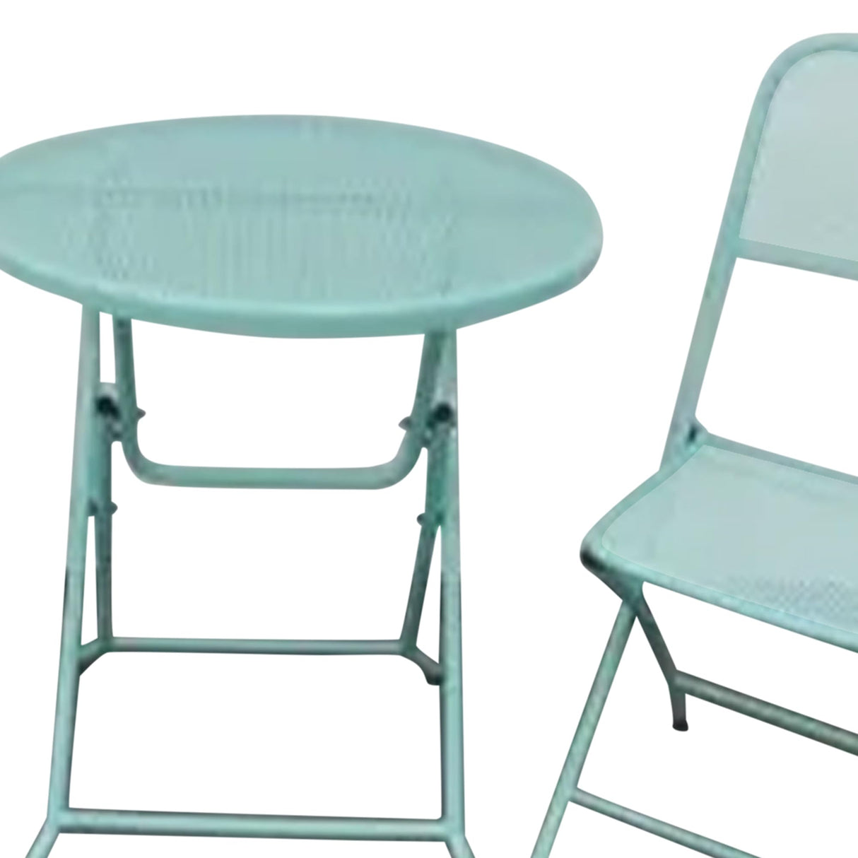 Four Seasons Courtyard Padova Foldable 3 Piece Powder Coated Steel Mesh Outdoor Patio Bistro Dining Set, Includes 1 Table and 2 Chairs, Blue Four Seasons Courtyard