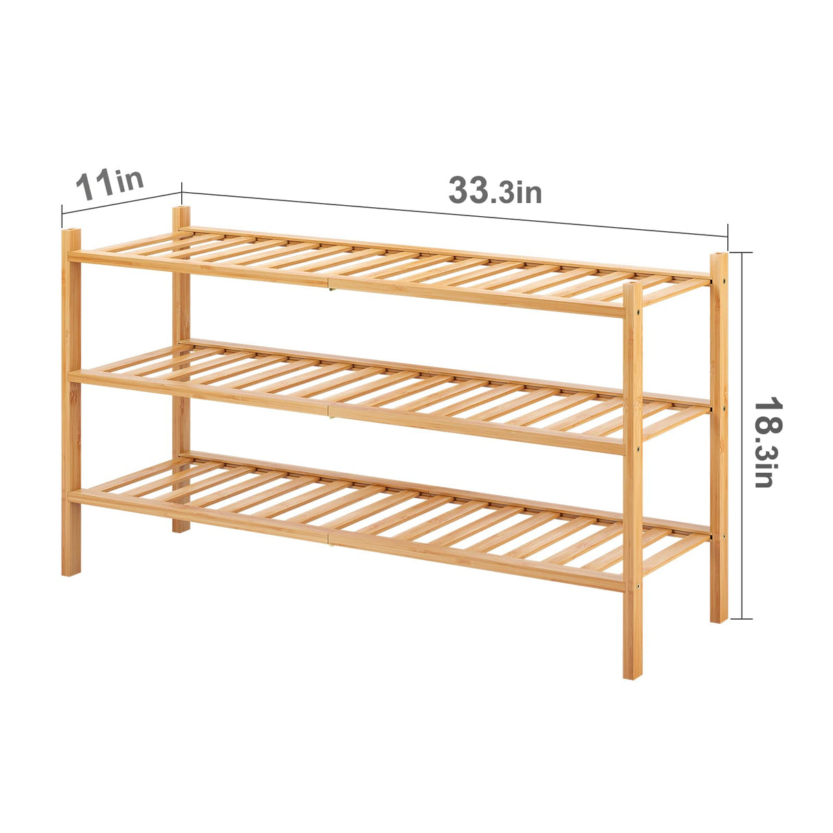 Furshus Long Shoe Rack, 3-Tier Bamboo Stackable Shoe Shelf Storage Organizer, Shoe Stand for Closet, Entryway and Hallway Furshus