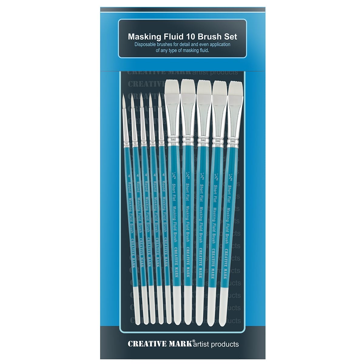 Creative Mark Masking Fluid Paint Brushes (Set of 10) - Watercolor Brushes Contains Synthetic Hair w/Short Wood Handles Creative Mark