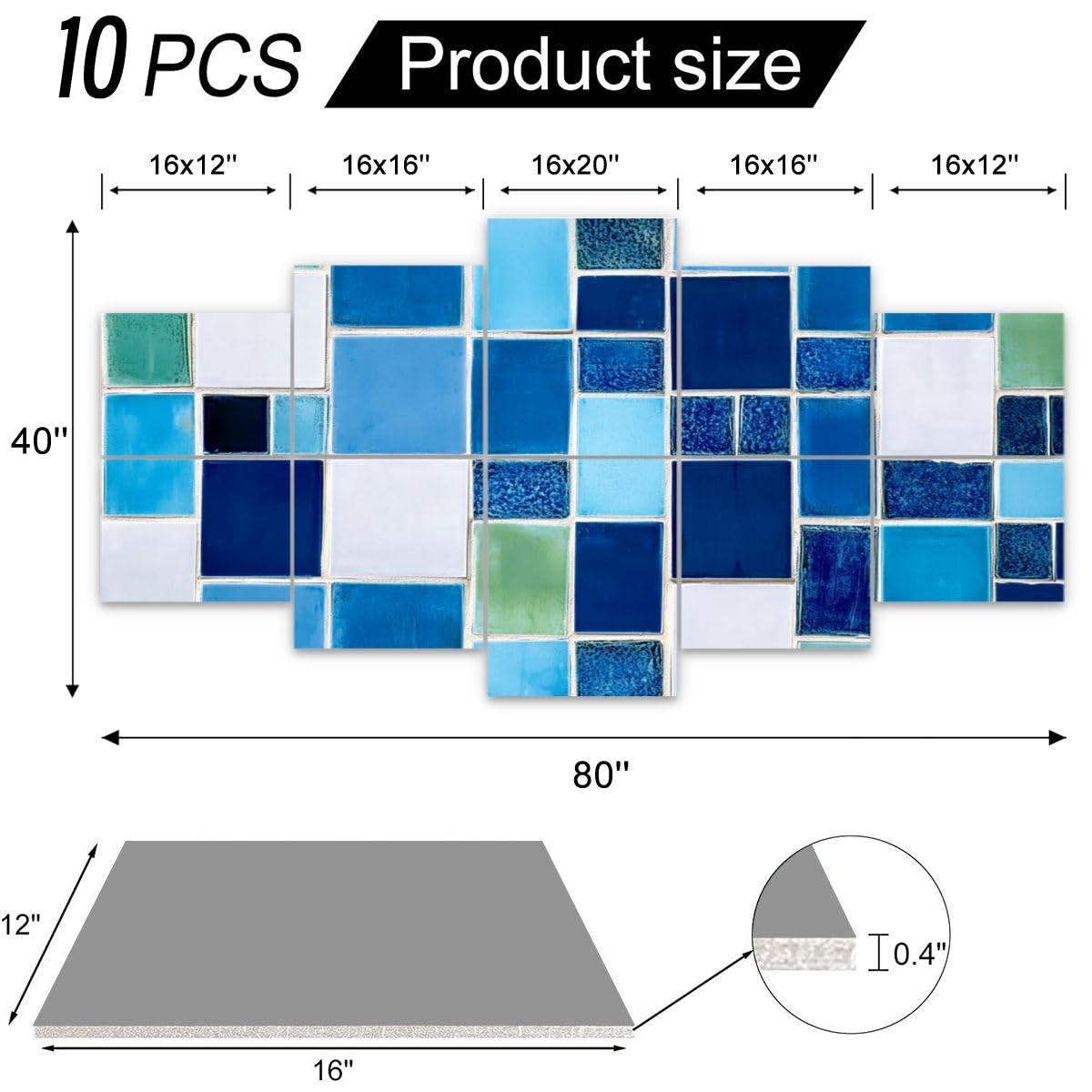 10 Pack Acoustic Panels A surface square tiles different shades blue Acoustical Soundproof Wall Panels Sound Absorbing Panel Reduce Room Echo Reverberation Acoustic Treatment AT5ZR4PD