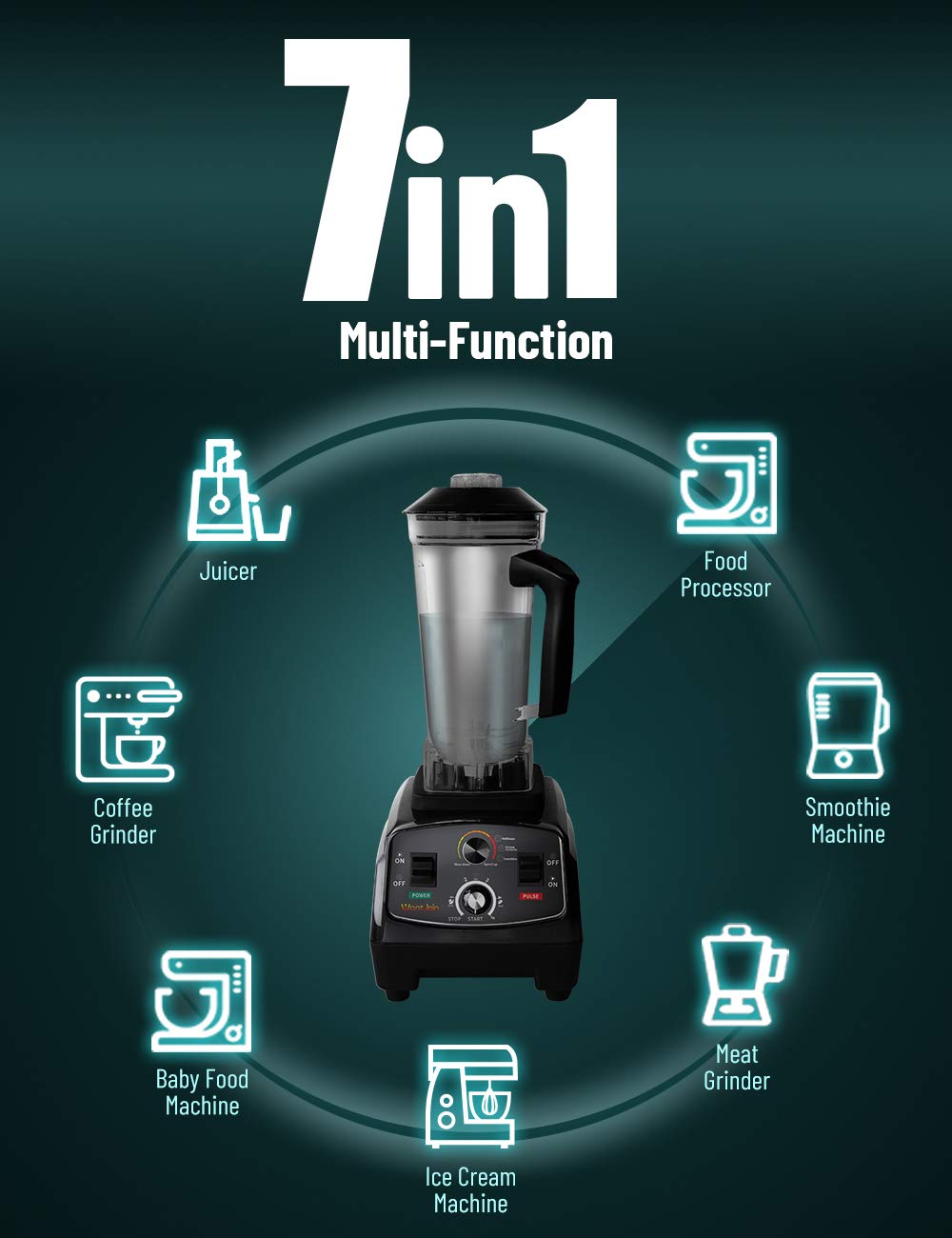 WantJoin Professional Blender, Countertop Blender,Blender for kitchen Max 1800W High Power Home and Commercial Blender with Timer, Smoothie Maker 2200ml for Crushing Ice, Frozen Dessert, Soup,fish WantJoin