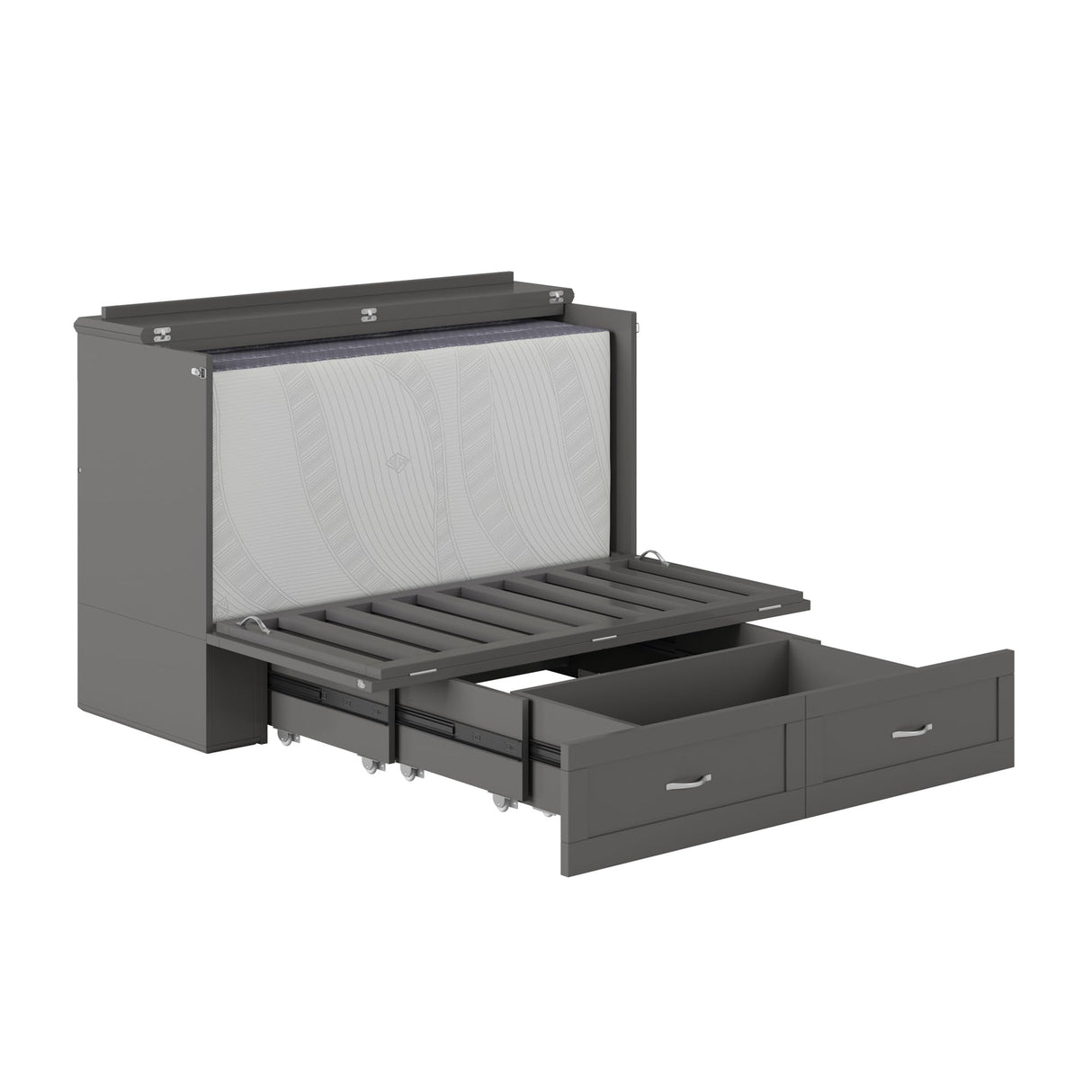 AFI Hamilton Full Murphy Bed Chest with Mattress, Storage, and Built-in Charger in Grey AFI