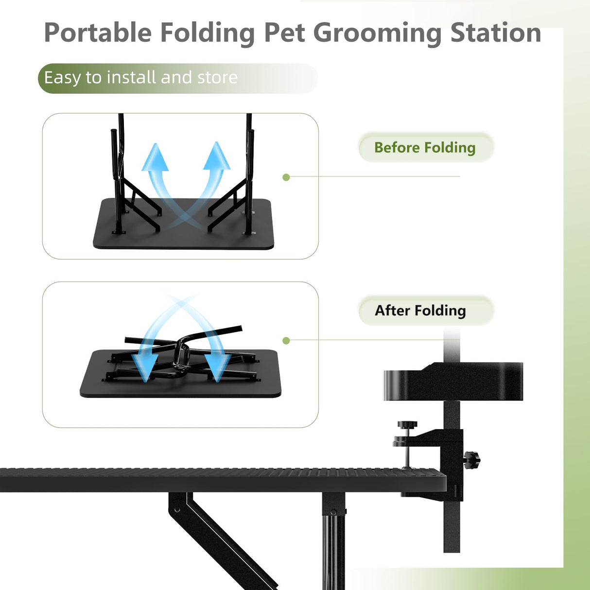 VFK 36''/47''Large Dog Grooming Table, Foldable Pet Station at Home, Dog Grooming Table,Adjustable Cat Drying Desktop with Arms, Nooses, Mesh Tray (Basic pet Table, 36" Black) VFK