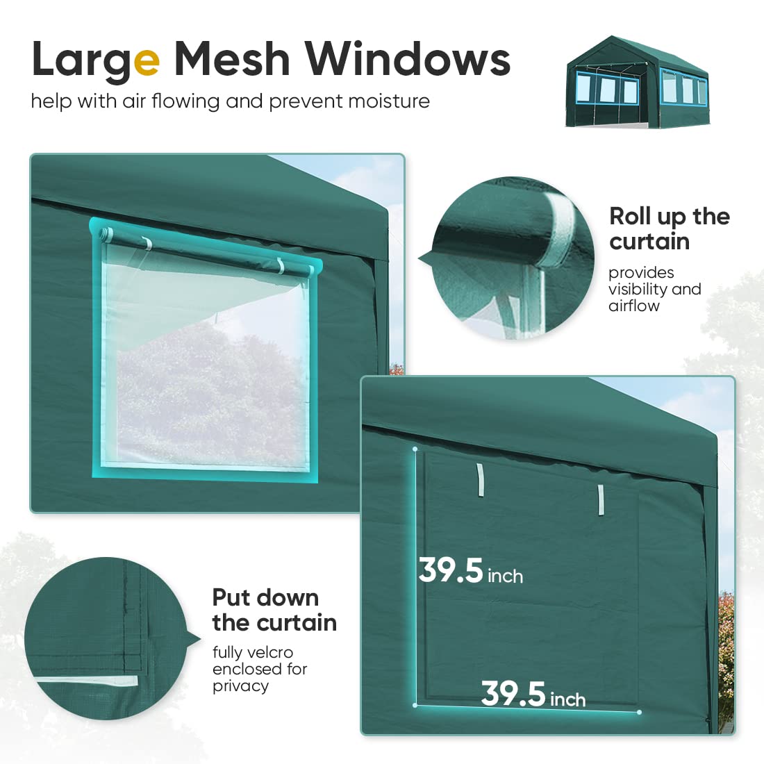 ADVANCE OUTDOOR 10x20 ft Heavy Duty Carport with Removable Window Sidewalls and Doors, Adjustable Height Car Canopy Garage Party Tent Boat Shelter with Reinforced Poles, Green ADVANCE OUTDOOR