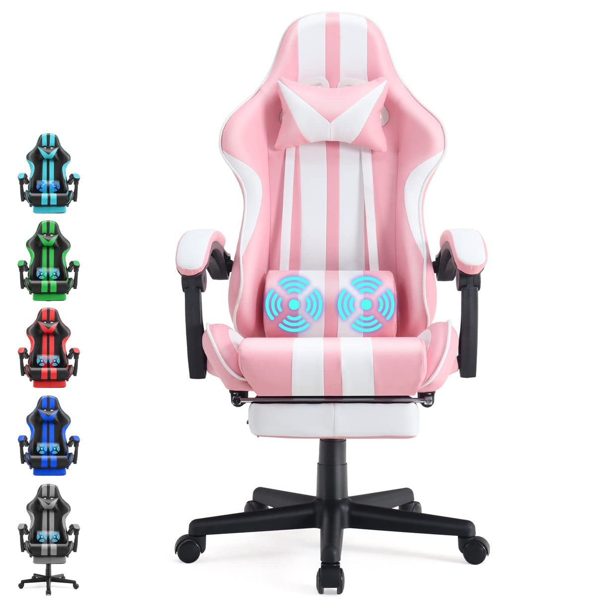 Ferghana Gaming Chairs with Footrest,Computer Game Chair,Massage Gaming Chairs,Christmas,Xmas Gift,PC Gaming Chairs for Adults Teens for Gaming Live Streaming Room(Pink,Racing Version) Ferghana