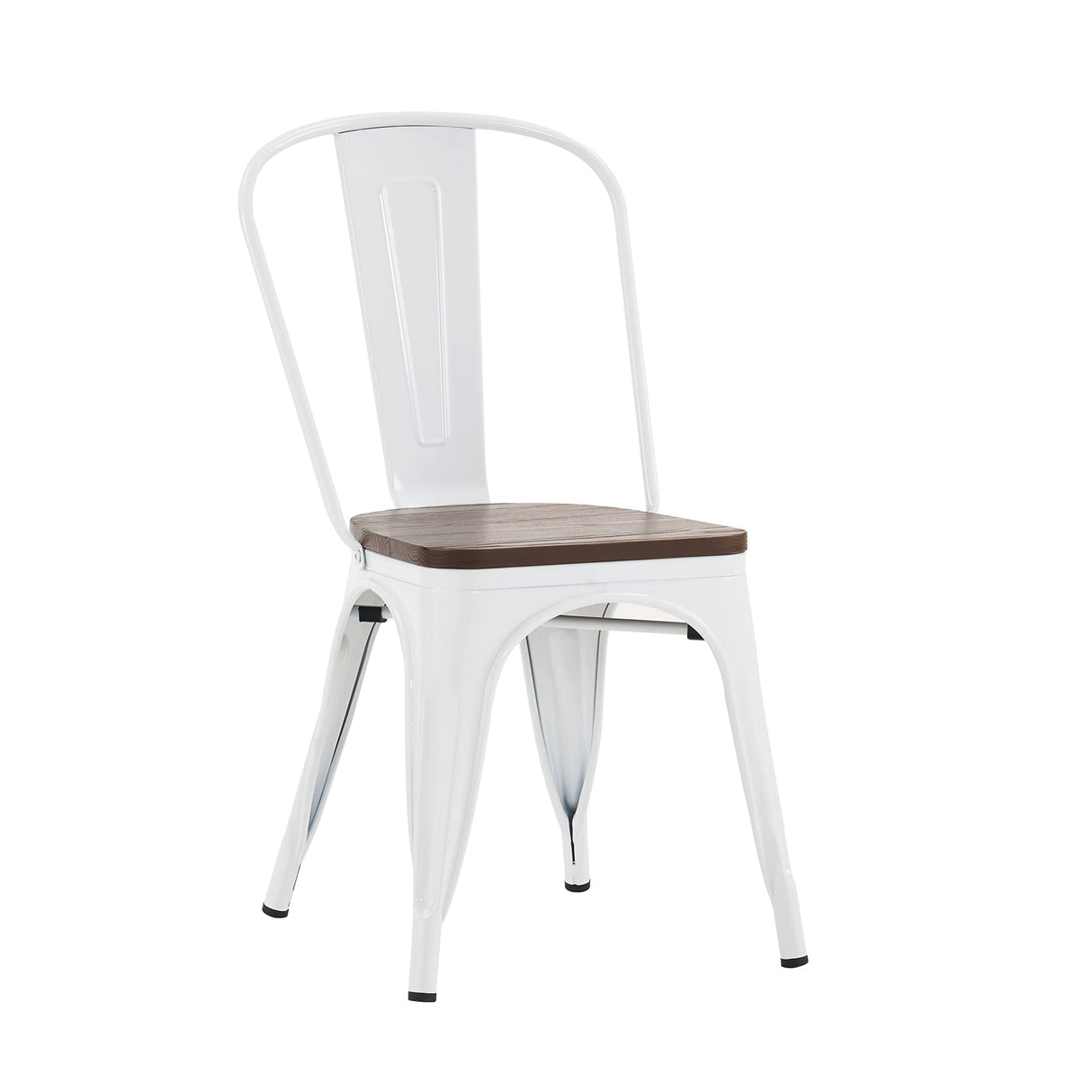 Nazhura Metal Dining Chair Farmhouse Tolix Style for Kitchen Dining Room Café Restaurant Bistro Patio, 18 Inch, Stackable, Waterproof Indoor/Outdoor (Sets of 4) (White with Wood Padding) Nazhura