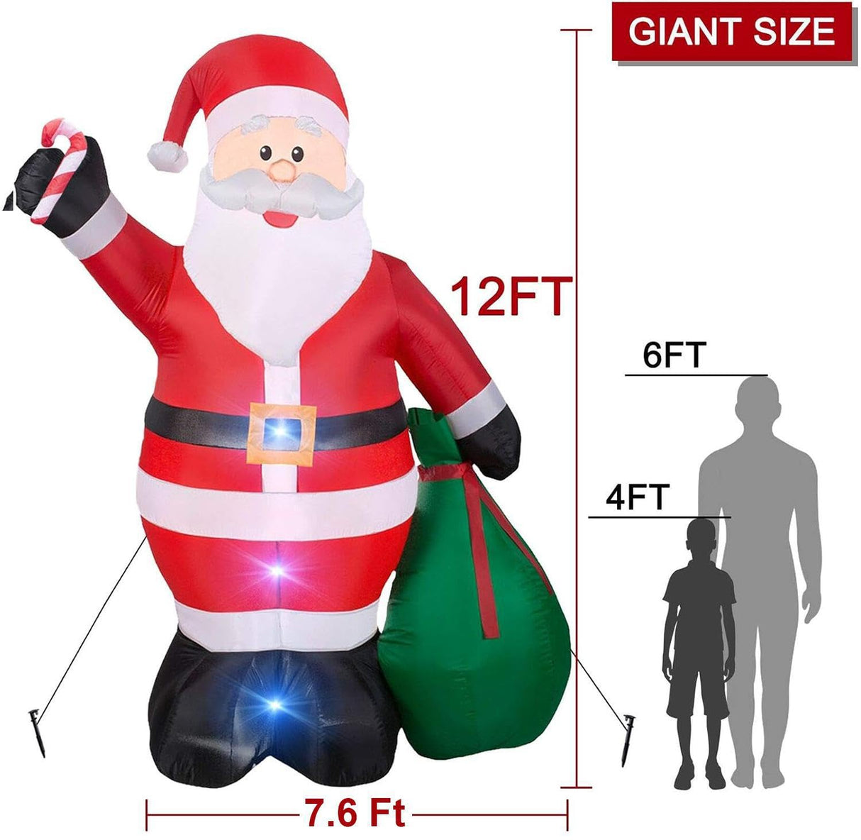 12 Ft by 7.6 Ft Giant Christmas Inflatables Decorations Outdoor Santa Claus with Gift Bag with LED Light for Christmas Blow Up Yard Decor for Lawn Garden Party Holiday Xmas Decorations Cute Fun TURNMEON