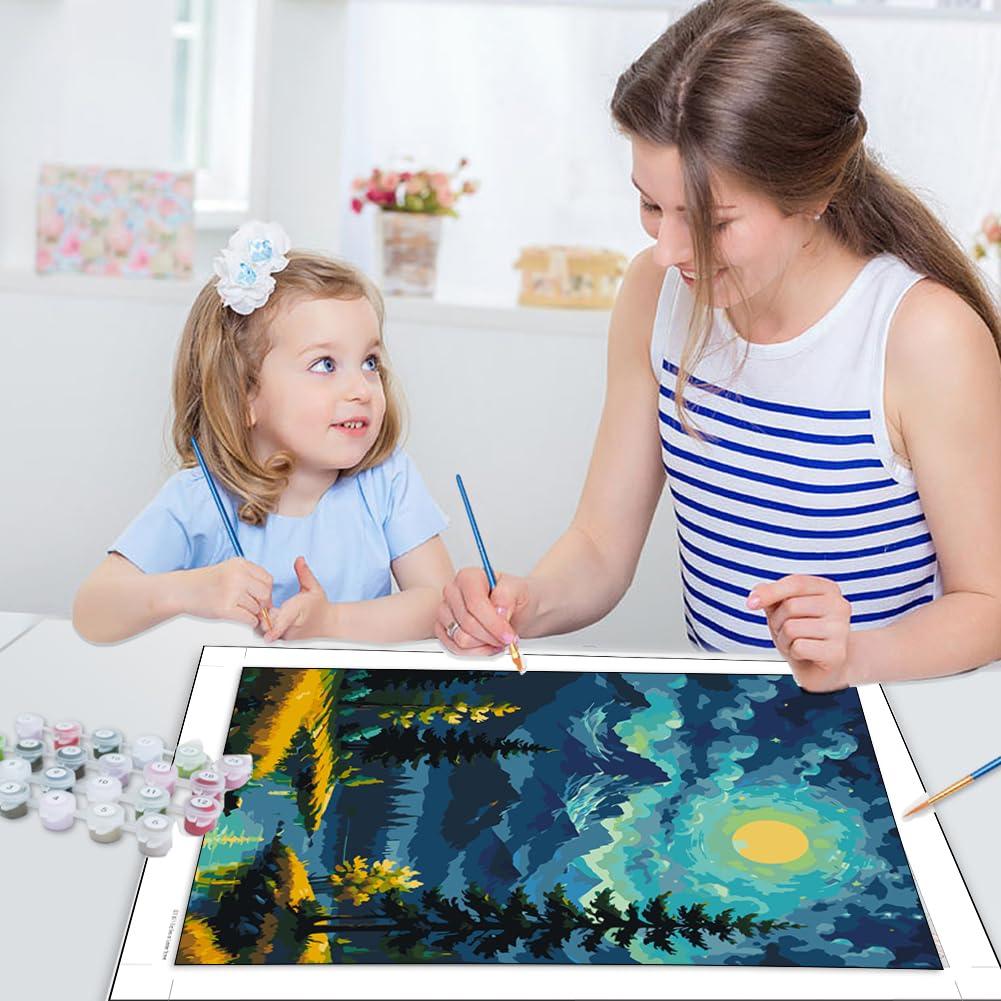 JUJUHOOD Moon Forest Paint by Numbers Kit for Adults,Landscape Adult Paint by Number Kits,DIY Acrylic Paint by Number on Canvas for Home Wall Decor 16X20 Inch JUJUHOOD