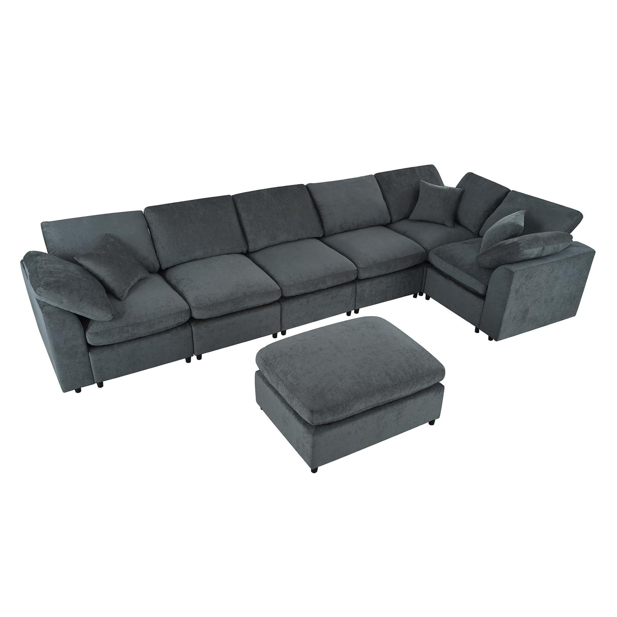 129" Oversized Modular Sectional Sofa L Shaped Modern Couch with Ottoman, Deep Seat and Wide Chaise for Living Room Merax
