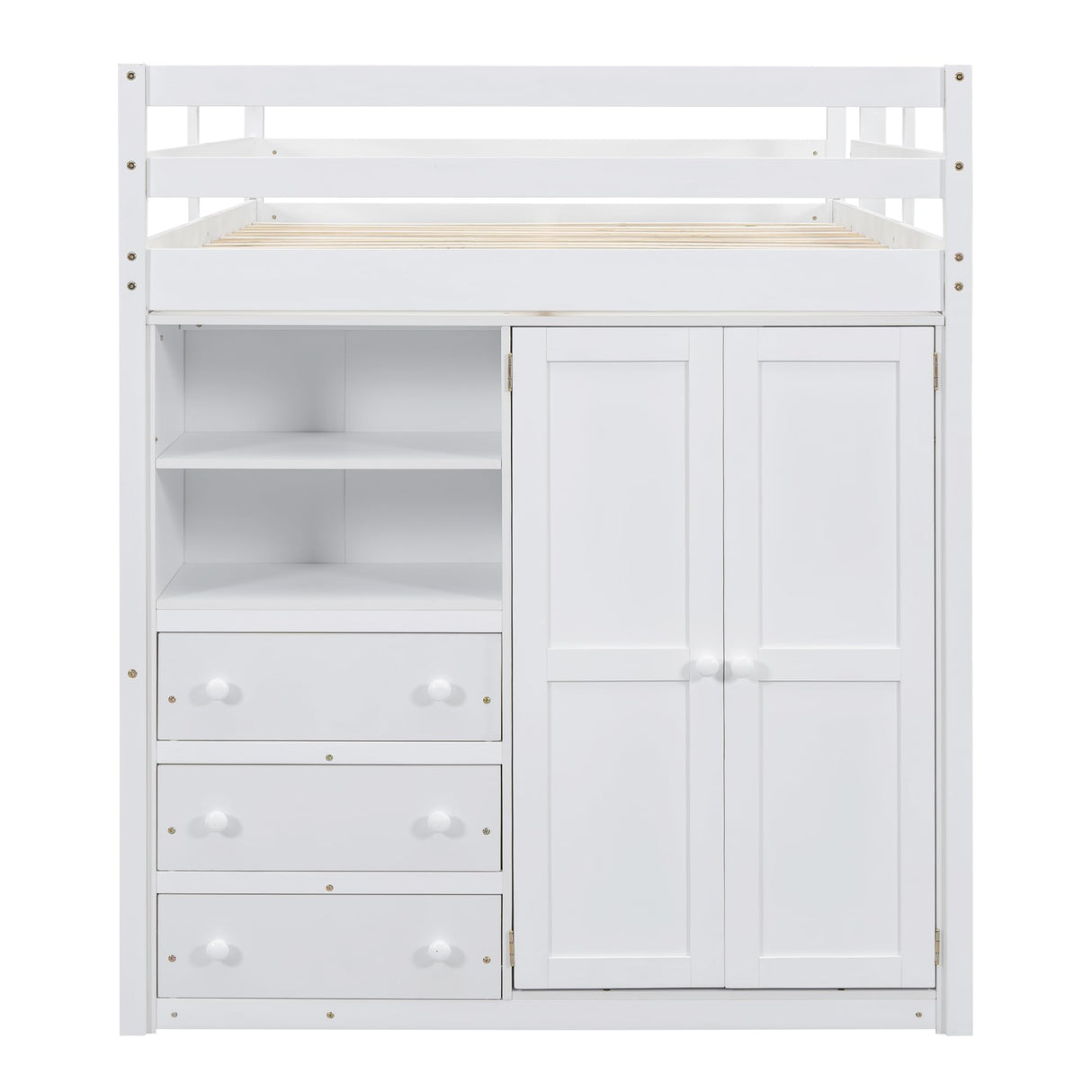 Full-Size White Loft Bed with Desk, Wardrobe, and Storage Drawers by Harper & Bright Designs Harper & Bright Designs