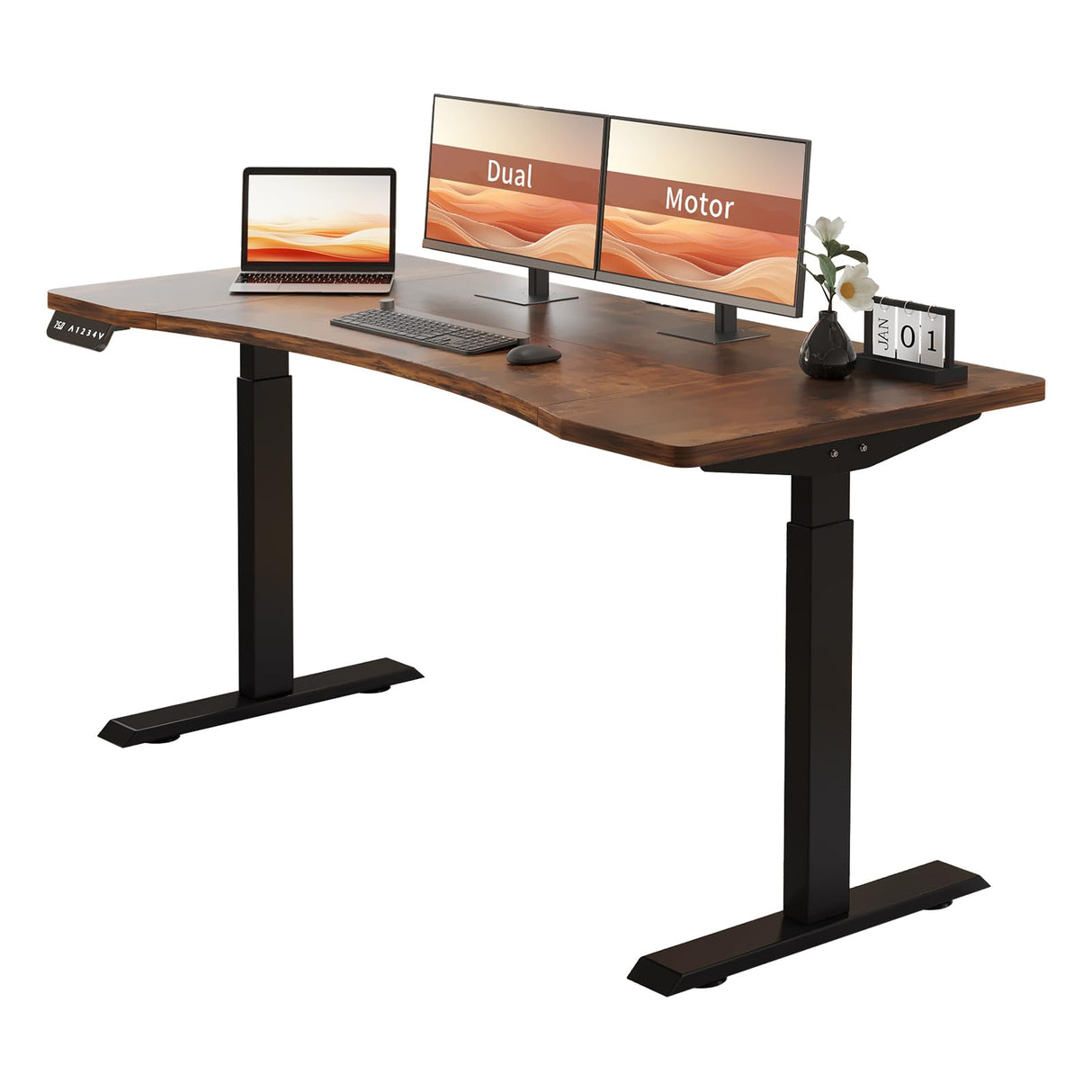 Sileye Wheel Height Adjustable Electric Sit Stand Up Table, Raising Desks for Home Office and Computer Workstation, 63x30, Rustic Brown Sileye