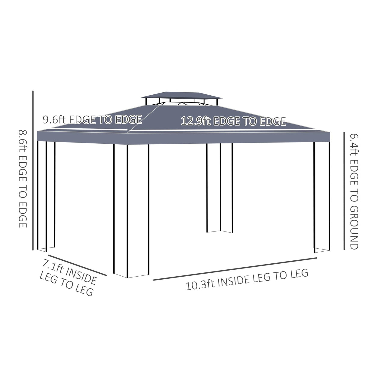 Outsunny 10' x 13' Patio Gazebo, Double Roof Outdoor Gazebo Canopy Shelter with Screen Decorate Corner Frame, for Garden, Lawn, Backyard and Deck, Gray Outsunny