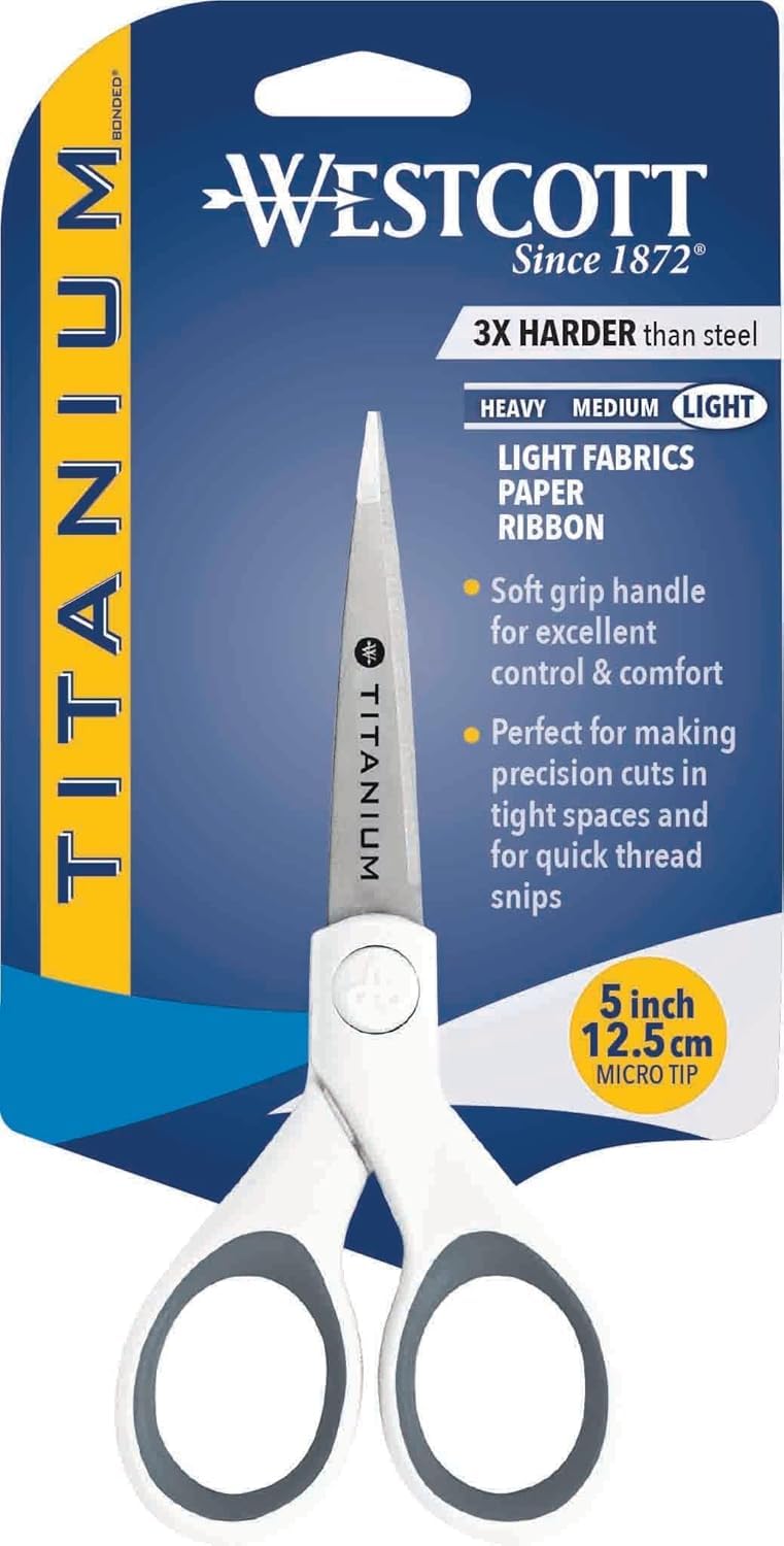 Westcott 5" Micro-Tip Fabric Scissors with Titanium-Bonded Blades - Ideal for Crafting, Sewing, and More Westcott