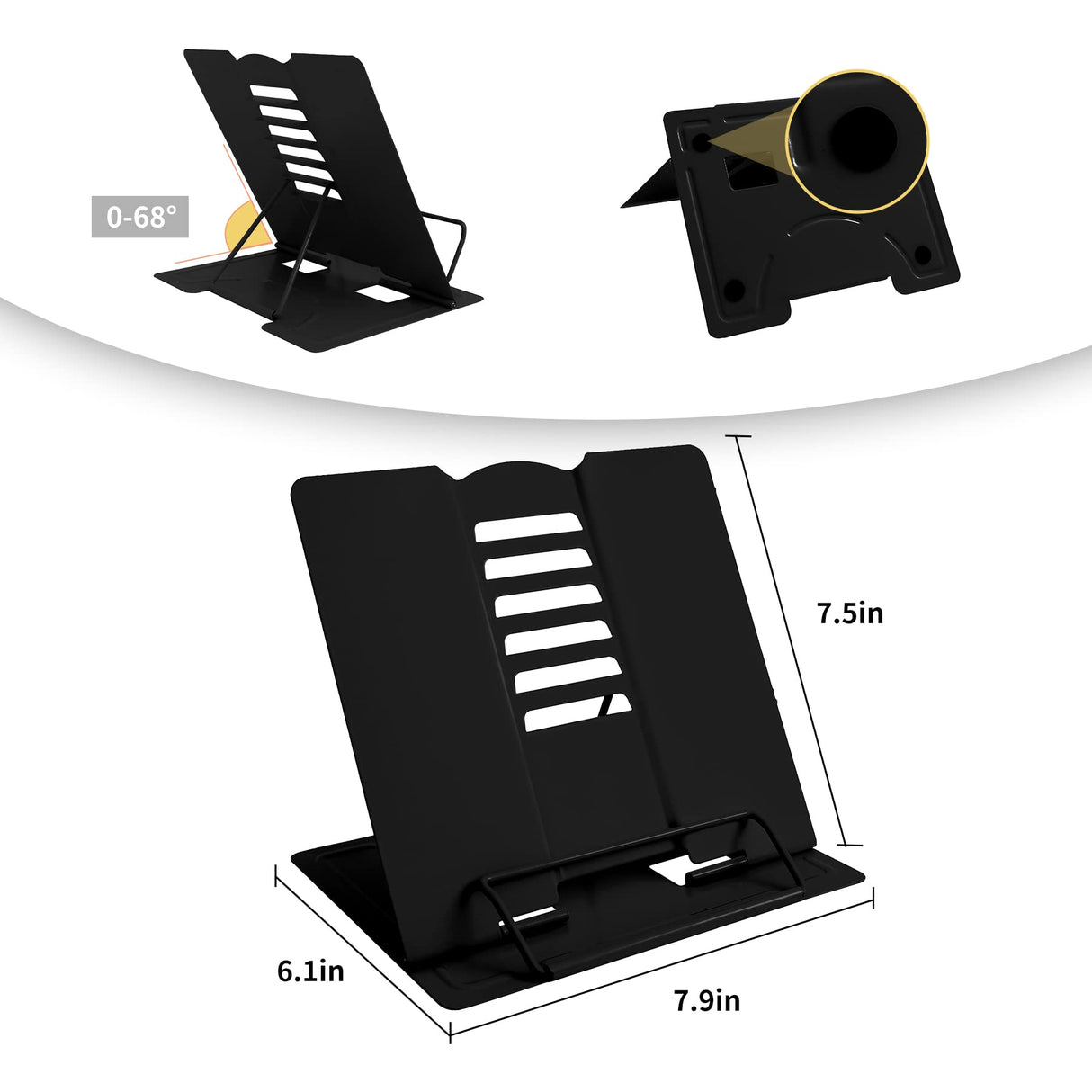 Metal Book Stand - Adjustable Book Holder for Reading (Full Black) Camelmother