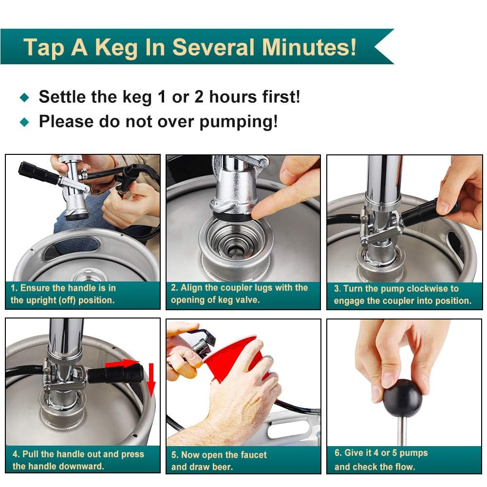 FERRODAY 4" Beer Keg Tap Heavy Duty Complete D-System Keg Pump US Beer Keg Pump for Sankey Keg Party Pump Picnic Keg Tap Keg Hand Pump Draft Beer Kegerator Pump Easy Lock 4 Inch Keg Pump Soda Pump Ferroday