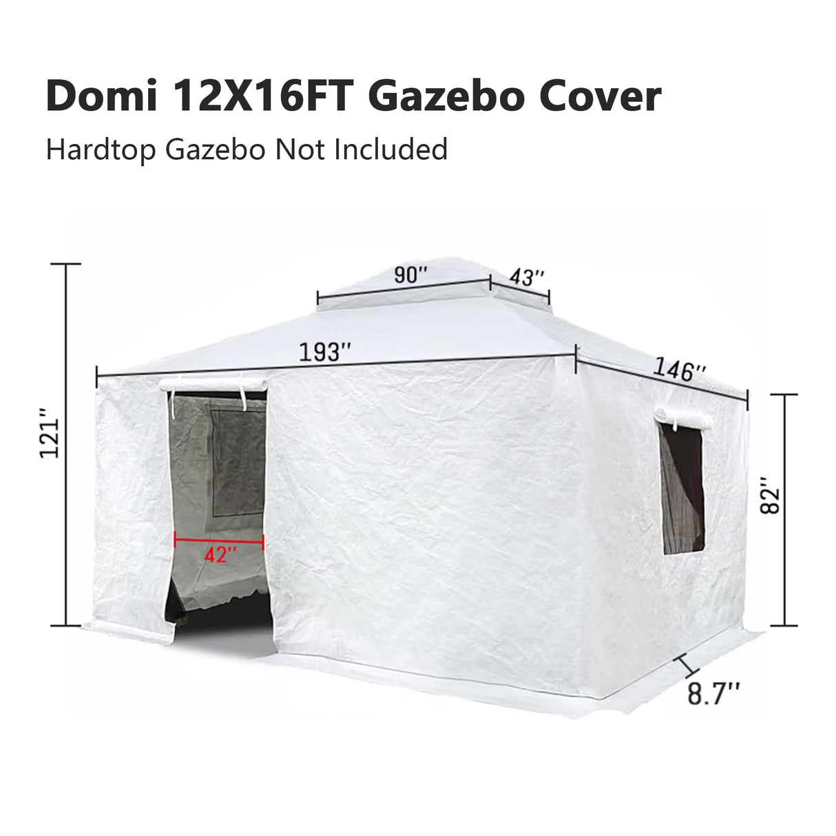 Gazebo Accessories 12' x 16' Universal Winter Gazebo Cover for Hardtop Gazebos,Enclosed Cover with Sidewalls and Mesh Windows Waterproof (White) by domi outdoor living domi outdoor living