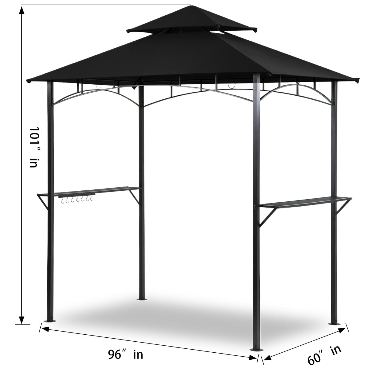 Grill Gazebo Canopy, 8'x 5' Outdoor BBQ Gazebo Shelter, Patio Double Tiered Tent for Barbecue and Picnic, Black TANGJEAMER