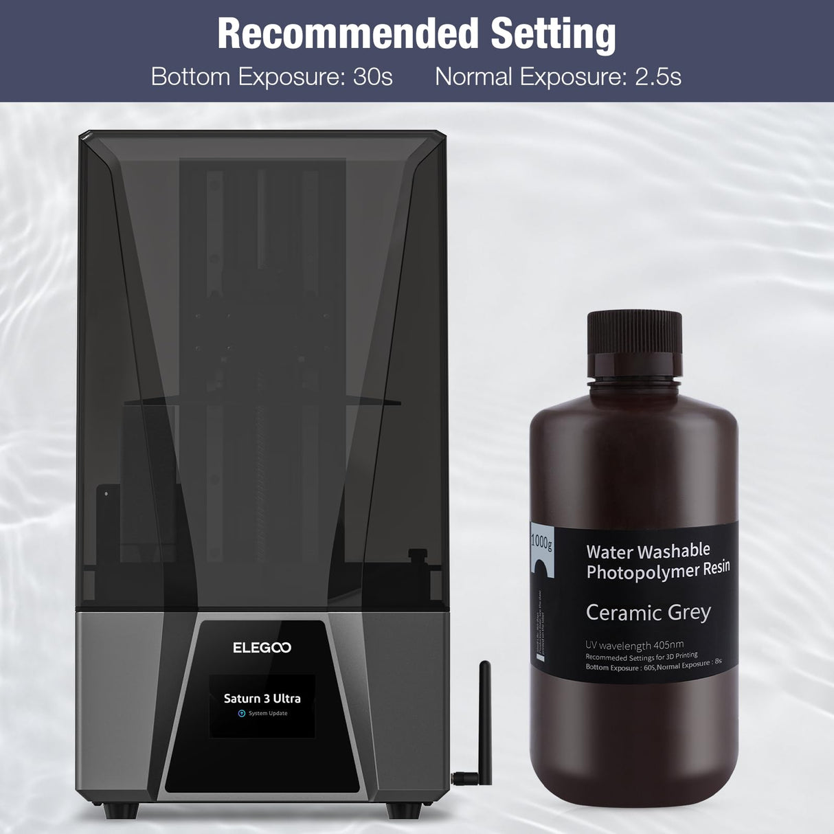ELEGOO Water Washable 3D Printer Resin, 405nm Rapid UV Curing Standard Photopolymer Resin, Easy to Clean, High Precision 3D Water Wash Resin for LCD/MSLA/DLP 3D Printer Printing, Grey 1000g Deeplee