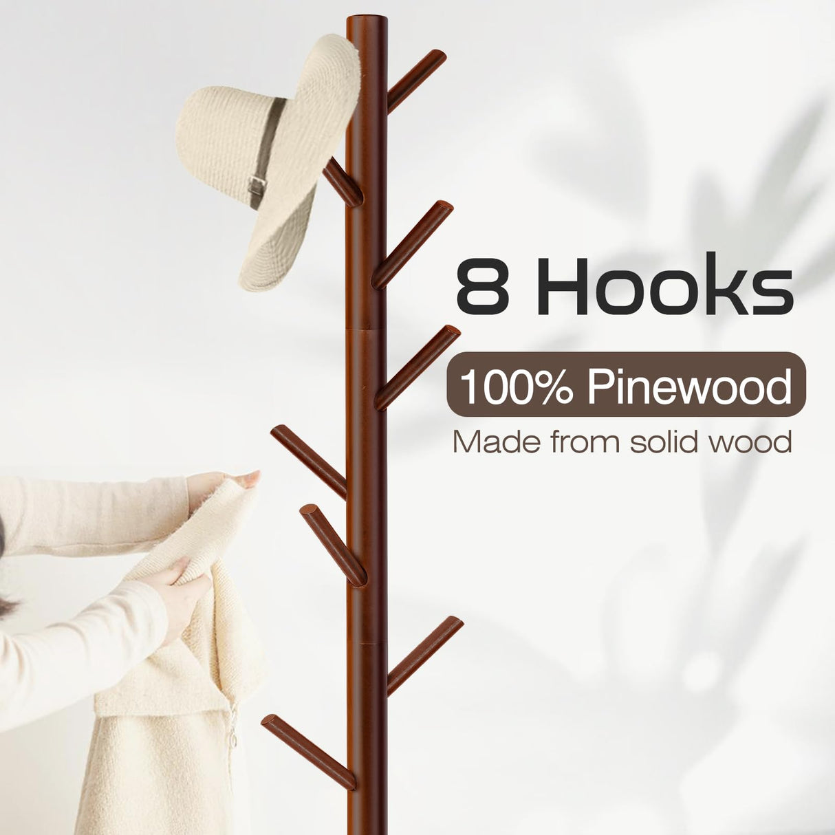 WANGMUXIA Coat Rack, Freestanding Coat Rack with 8 Hooks and 3 Adjustable Size Tree Coat Racks for Bedroom, Hallway, Entrance, Office, for Hats, Coats, Scarves, Handbags WANGMUXIA