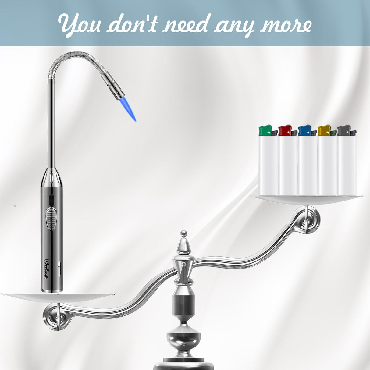 Butane Lighter Torch Long Lighter Adjustable Fire Jet Torch Windproof Refillable Flexible Long Lighter with Visual Fuel Window for Grill BBQS Camping Fireplace 16.55 Inc(Butane Gas Not Included) Weeleesh