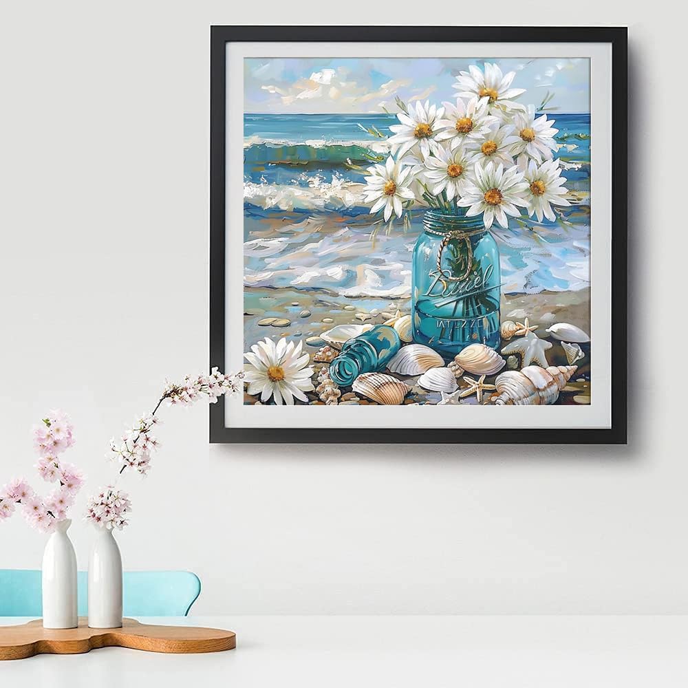 Sea Wave Diamond Art Kits for Adults,Flower Diamond Art Diamond Painting Kit,5D Diamond Painting DIY Full Drill Diamond Dots Painting with Tools,Gem Craft for Home Wall Decor 13.7x13.7in Kaixine