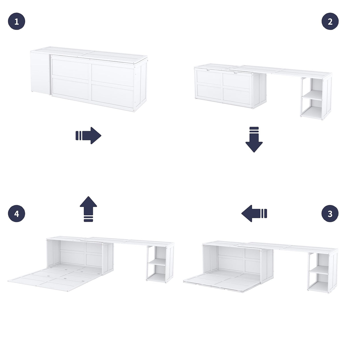 THINK 30 Queen Size Murphy Bed with Rotable Desk, White Color THINK 30