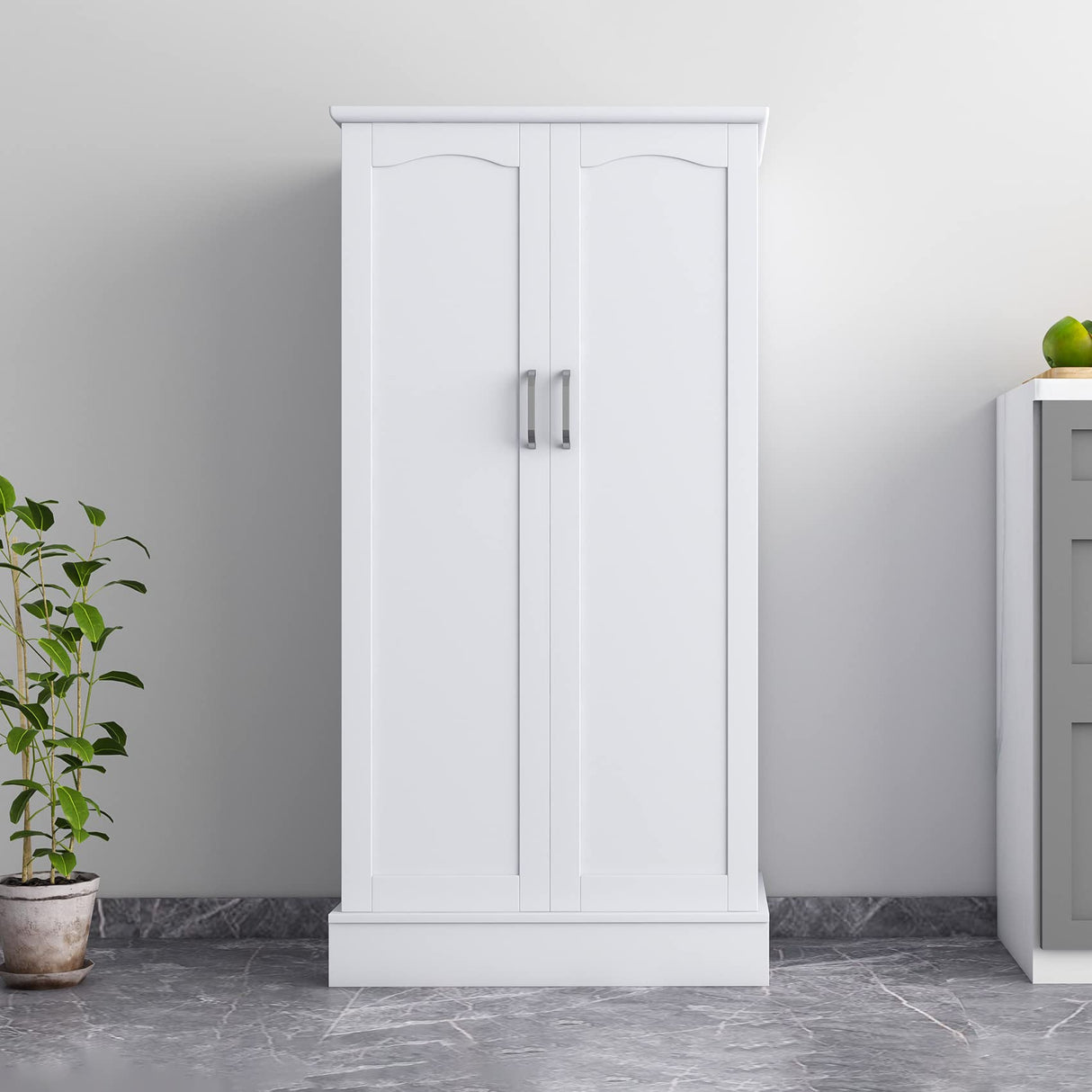 kepptory 47” Pantry Cabinet, Kitchen Pantry Storage Cabinet with Doors and Adjustable Shelves, Brown Freestanding Buffet Cupboards Sideboard for Living Room and Dinning Room (White) kepptory