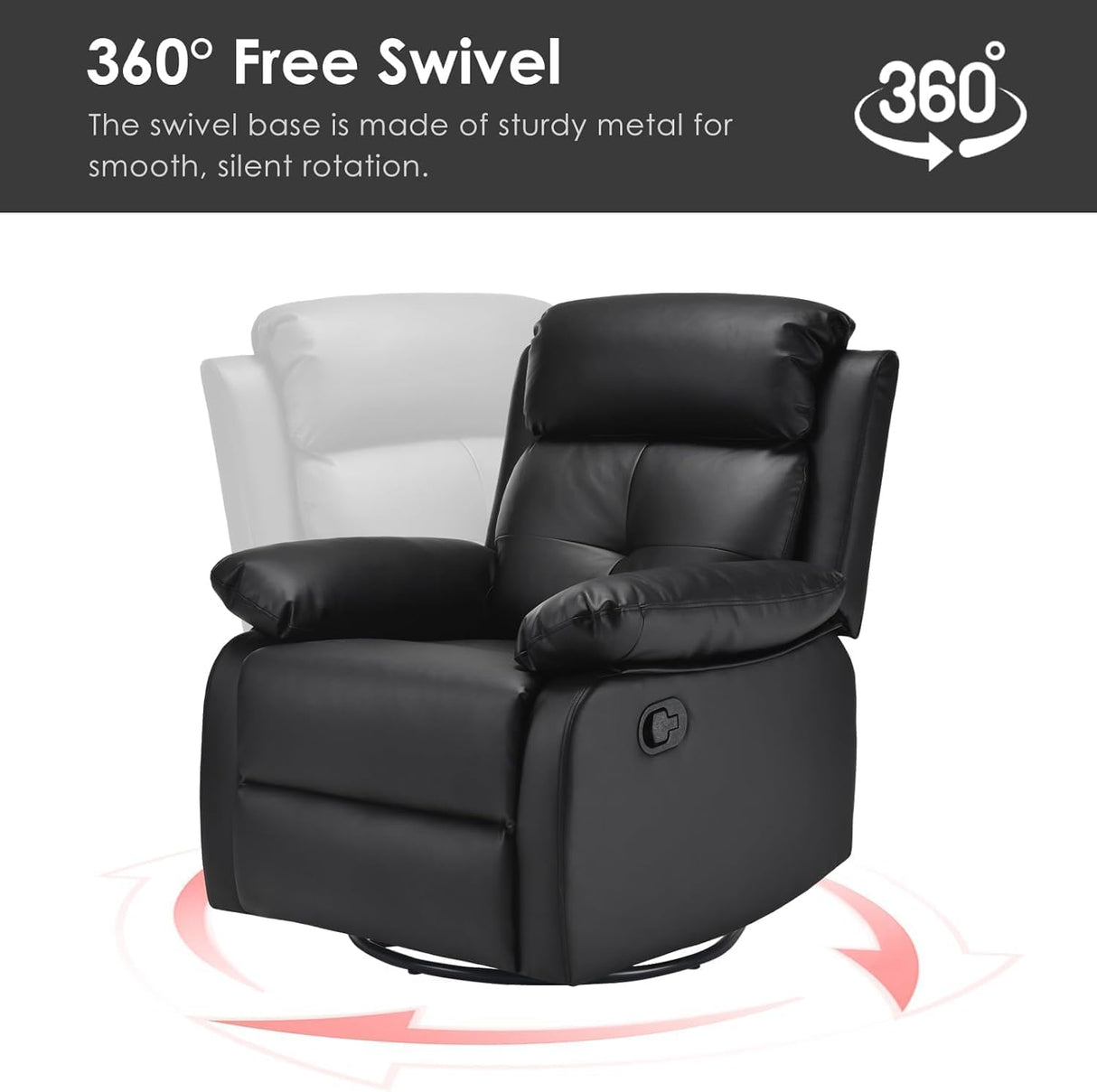 FONTOI Swivel Rocker Recliner with 360 Degree Swivel, Small Recliners with 30 Degree, 90-150 Degree Angle, Faux Leather Lift Chair for Home Theater Seating, Adults, Living Room, Bedroom, Black FONTOI