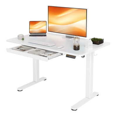YDN Standing Desk with Drawers, 48 x 24 Inch White Standing Desks Electric Adjustable Height Desk for Computer Workstations, White