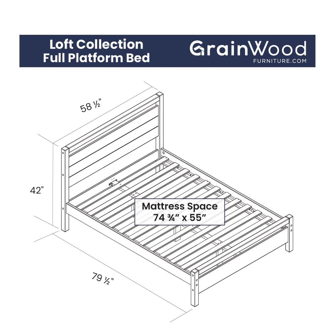Grain Wood Furniture Loft Full Size Solid Wood Bed, Acacia Grain Wood Furniture
