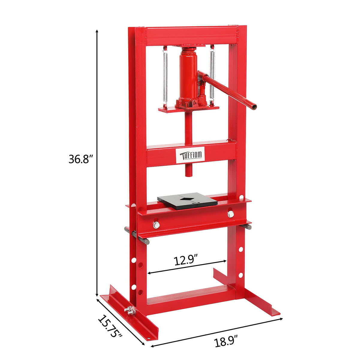 TUFFIOM 6-Ton Hydraulic Shop Press with Press Plates, H-Frame Garage Benchtop Press, Adjustable Working Table Height, 18.9”L x 15.75”W x 36.8”H TUFFIOM