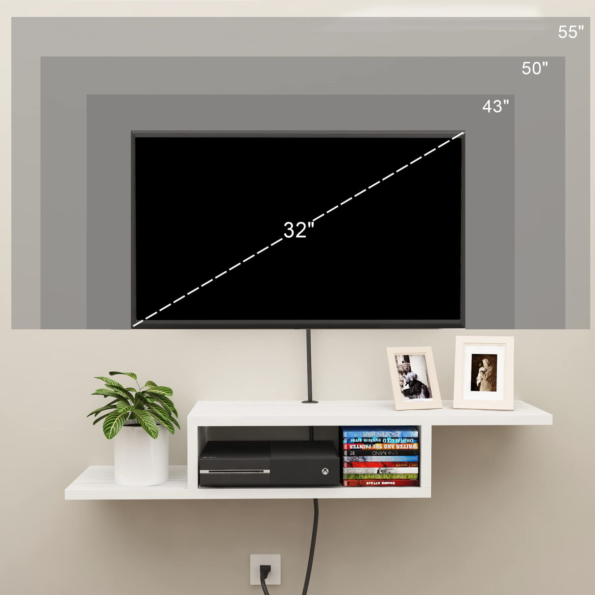ChooChoo Floating TV Stand Shelf, Wall Mount Entertainment Center Media Console for Living Room, Bedroom, White ChooChoo