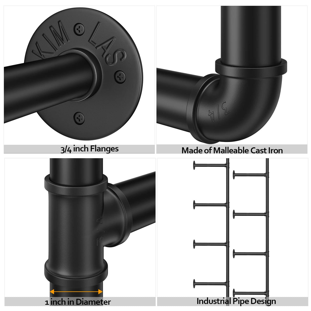 Pynsseu Industrial Iron Pipe Shelf Wall Mount, Farmhouse DIY Open Bookshelf, Pipe Shelves for Kitchen Bathroom, bookcases Living Room Storage, 2Pack of 5 Tier Pynsseu