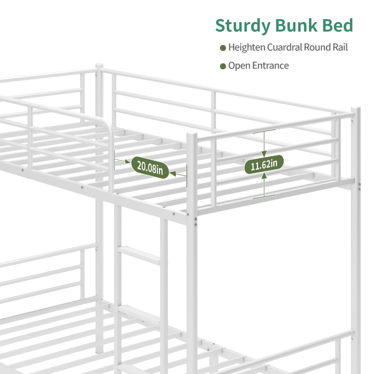 QUJEON Bunk Bed,Twin Over Twin Bunk Beds for Kids Teens Adults,Heavy Duty Metal Slats Bed Frame with Ladders and Guardrail,400 lbs Capacity,No Spring Box Required,White QUJEON