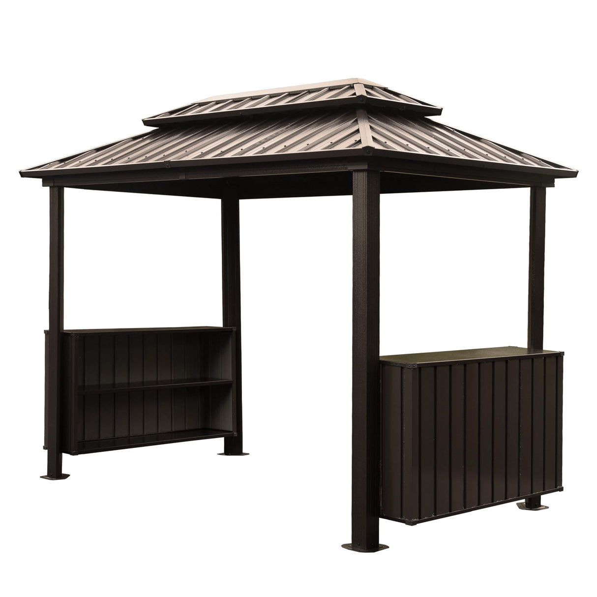 6x10FT Hardtop Grill Gazebo, Outdoor BBQ Gazebo with Double Galvanized Steel Roof, Patio Grill Canopy with 2 Storage Cabinets and Ceiling Hooks for Backyard, Lawn, Garden,Brown GFDGFD
