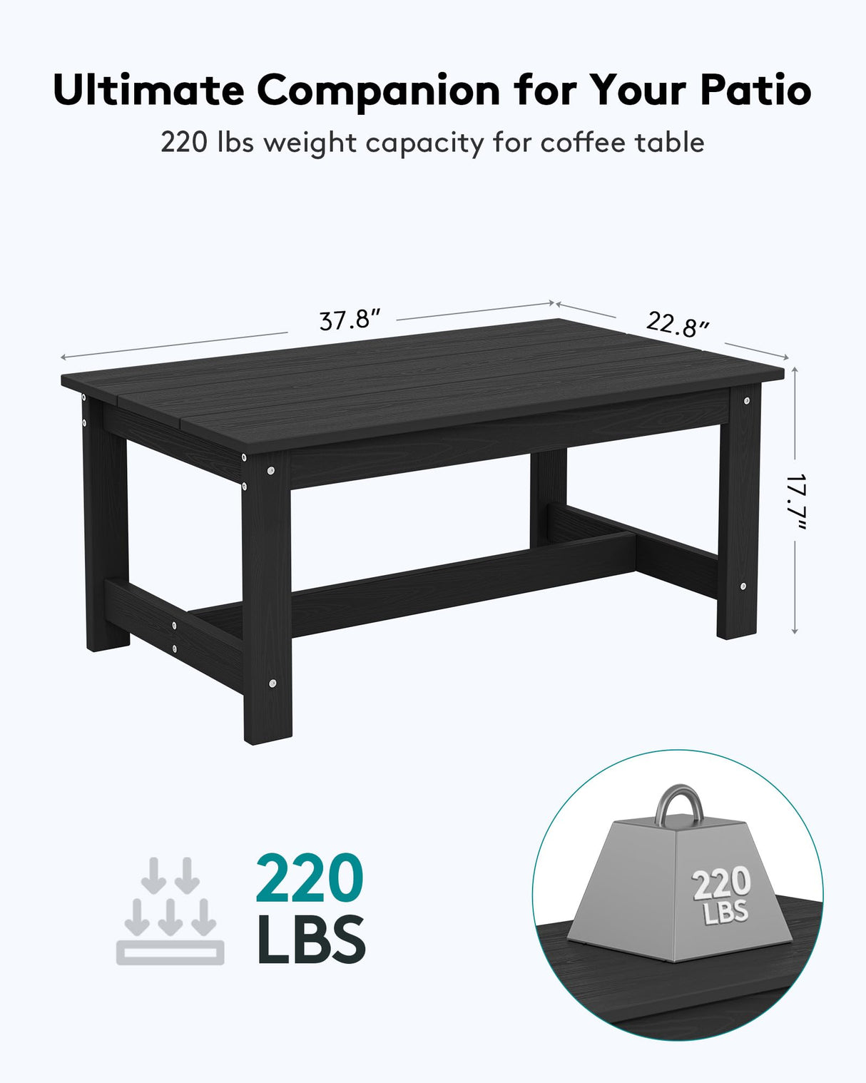 SERWALL HDPE Patio Coffee Table for Balcony, Deck, Black SERWALL