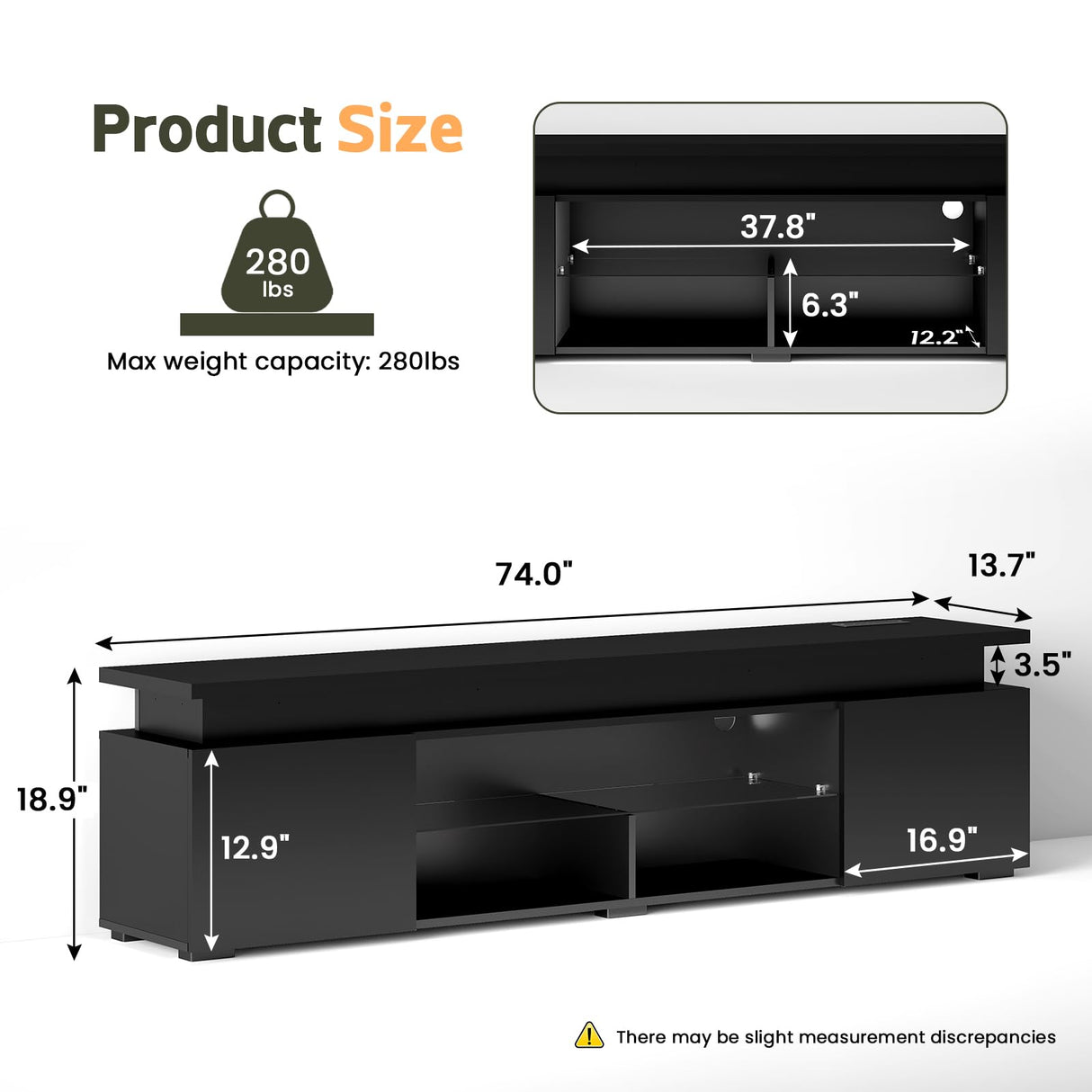 Lamtor TV-Stand with Power Outlet - TV Stand for up to 85 inch Televisions- Entertainment Center with Dynamic LED Lights & High Gloss, Modern TV Console with Storage Cabinets for Living Room, Black Lamtor