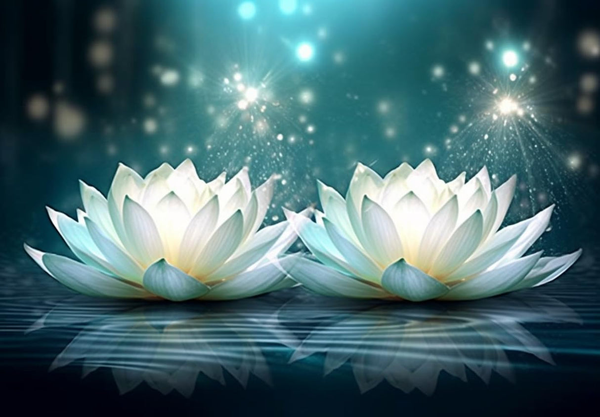 pigpigboss Water Drop Lotus Flower Diamond Painting Art Kit, 5D Full Round Drill Crystal Lotus Flower Diamond Art Set for Adult Beginner Home Office Holiday Wall Decor (16 x 12 inches) pigpigboss