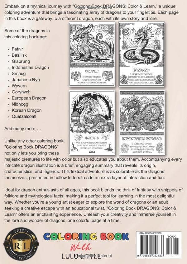Coloring Book DRAGONS: Color & Learn (Color While You Learn) WoodArtSupply
