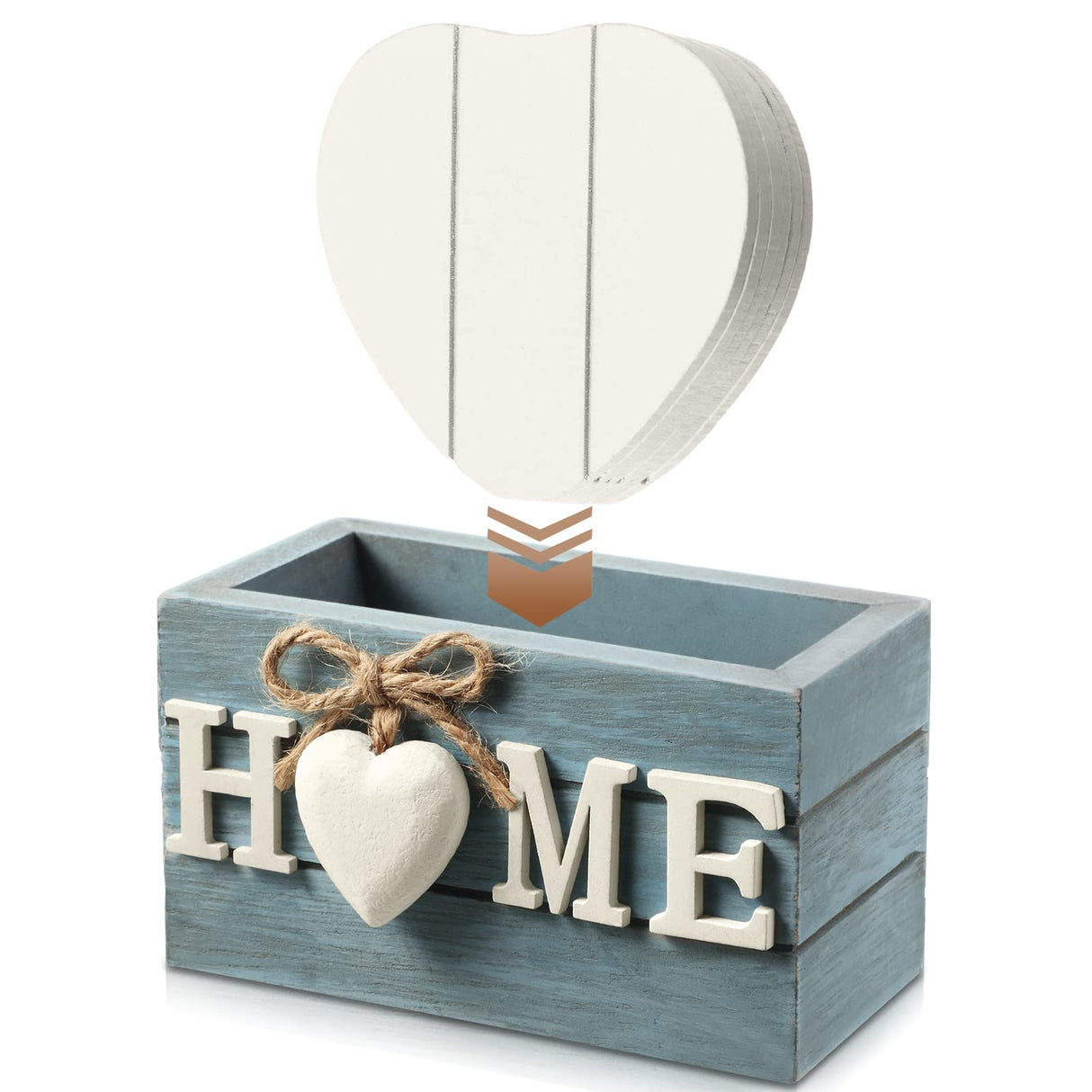 Coasters for Drinks, Wooden Heart Coasters Set of 6 Farmhouse Coasters with Holder Funny Coasters for Coffee Table Protection Housewarming Gifts for New Home Decoration, 4 Inch (Home, Blue) Patelai