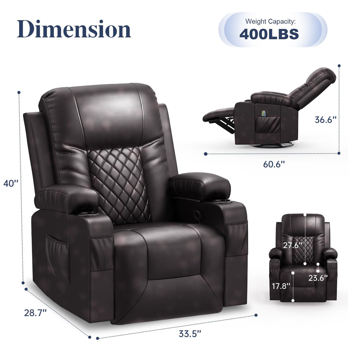 FURNIMAT Recliner Chairs for Adults, Massage Rocker with Heated Modern Ergonomic Lounge 360 Degree Swivel Single Sofa Seat Living Room Lounge Recliners Brown FURNIMAT