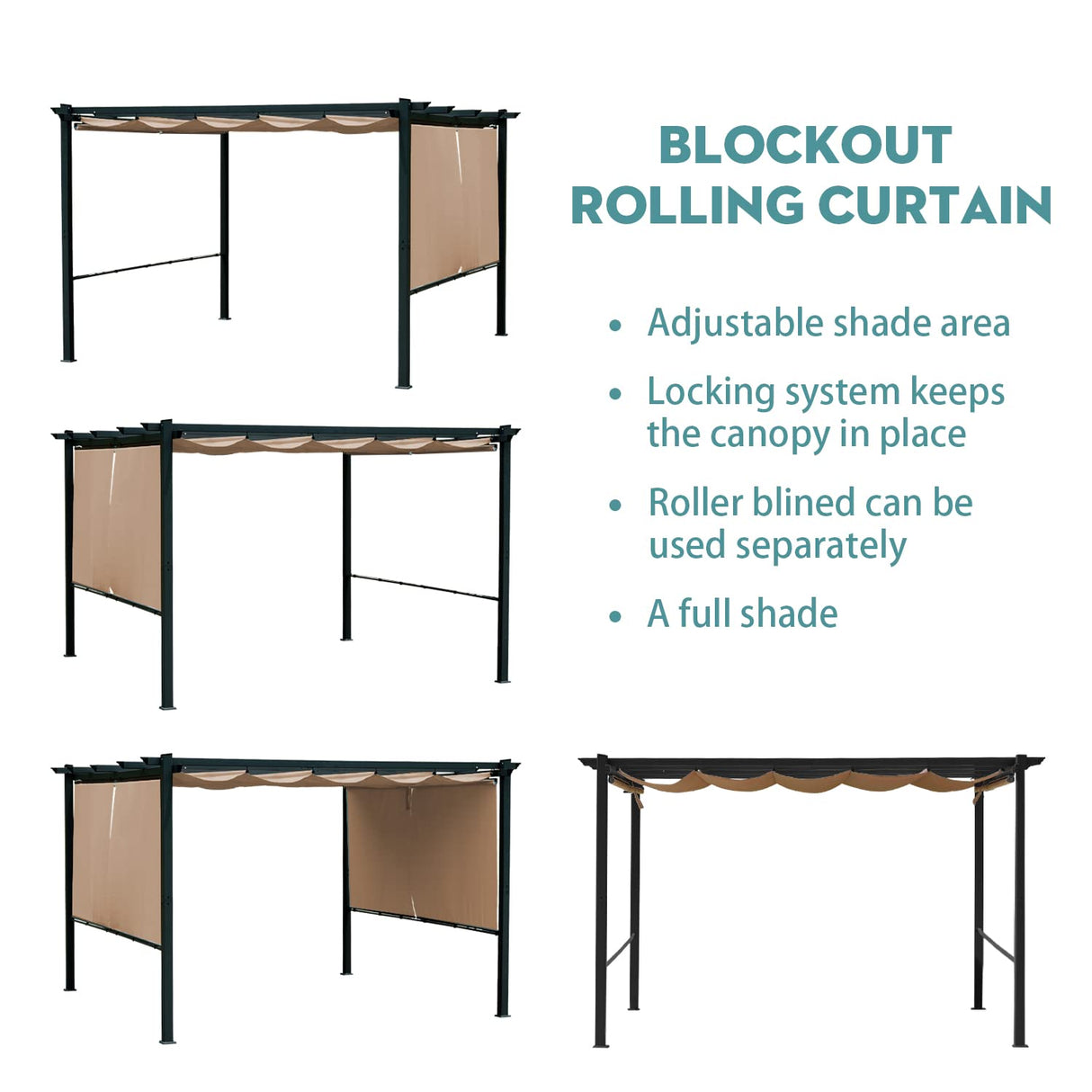 Aoodor 10 x 13 ft Outdoor Pergola with Retractable Canopy, Aluminum Frame, 4 Pieces Patio Sun Shade Shelter for Backyard, Deck - Brown Aoodor