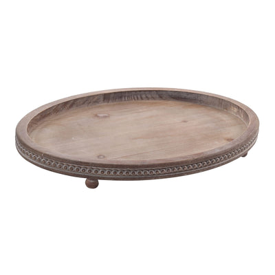 FESTWIND Decorative Tray, Oval Wooden Tray for Coffee Table Decor Kitchen Dinning Table Entryway, Small Beaded Tray for Holidays, Wood Tray Distressed Brown