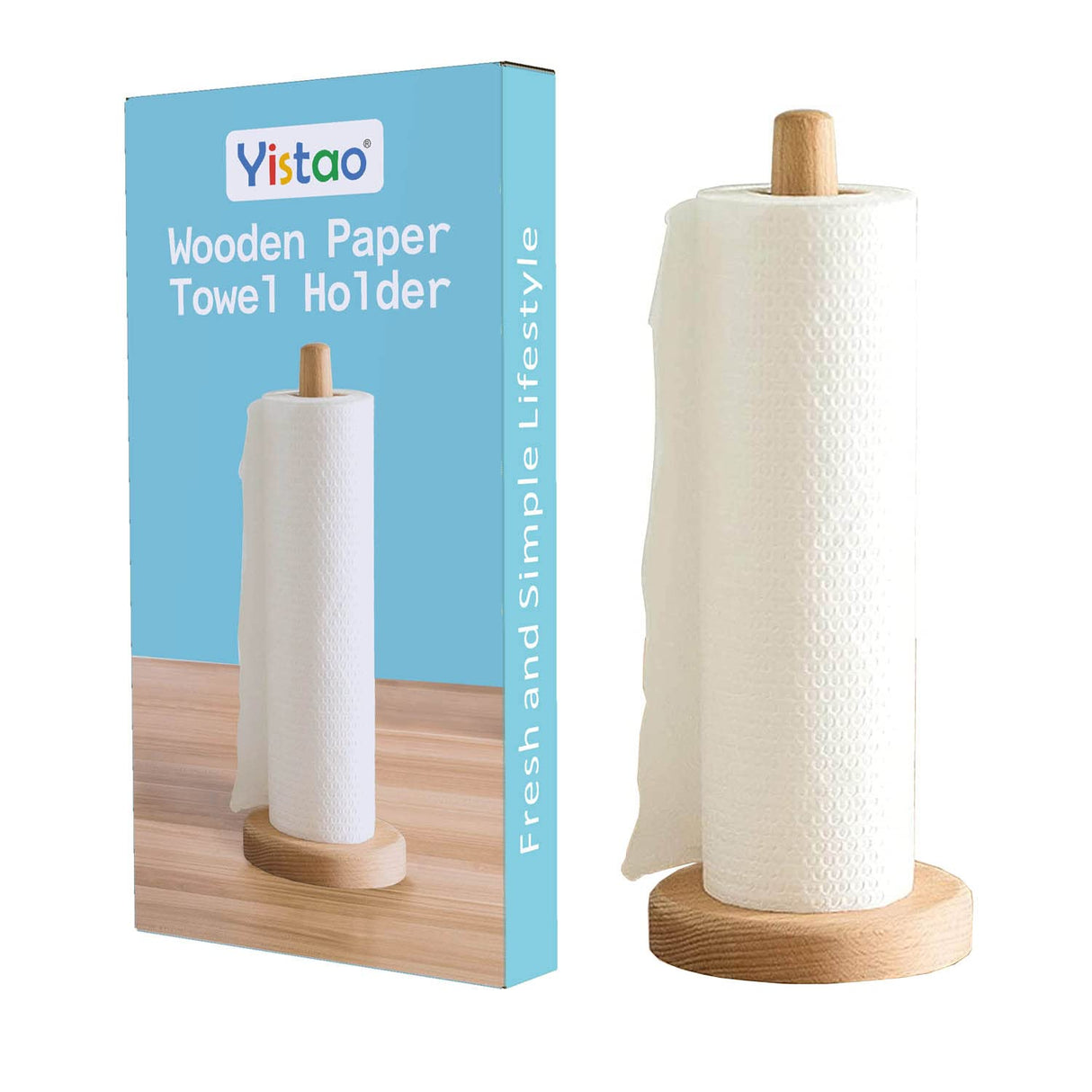 Yistao Wood Paper Towel Holder, Wooden Paper Towel Holder Countertop Standing Paper Towel Organizer Roll Dispenser for Kitchen Countertop & Dining Table Yistao