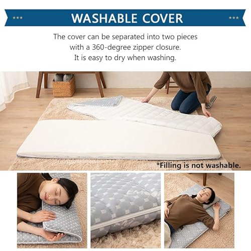 EMOOR Foldable Hybrid Futon Mattress, High-Resilience Urethane Foam 150N with Washable Padded Cover, Japanese Daybed-Size (26x71in) Tatami Camping Firm Washable Cover, Gray EMOOR