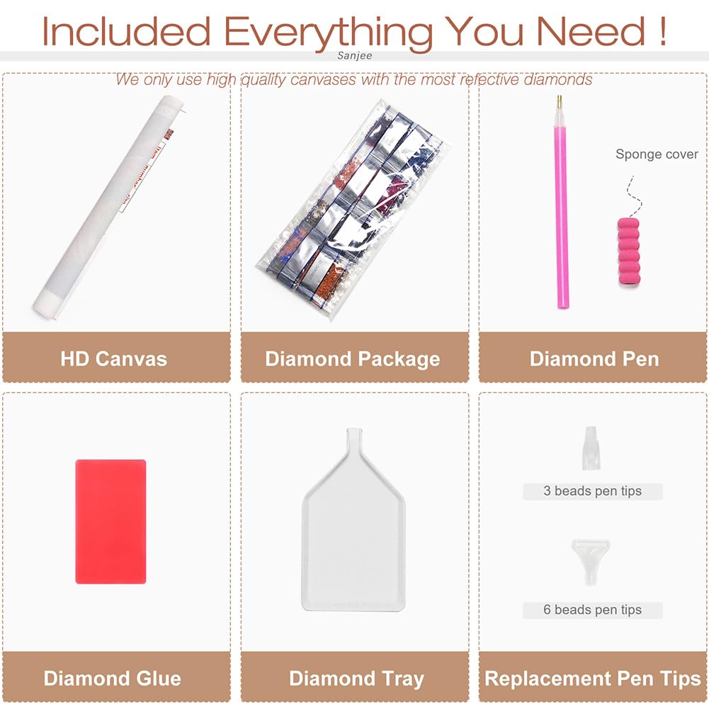 Sanjee Diamond Art Kits for Adults, Deer Diamond Painting Kits for Beginner, 5D DIY Round Full Drill Gem Art Crafts for Home Wall Decor Gift, 12x12inch Sanjee