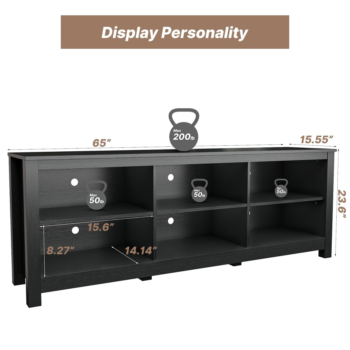 BVIUNTWO Black TV Stand for TVs up to 70 Inch,Entertainment Center for 65+ inch TV Console Table with 6 Storage Cubby, Classic Television Stands for Living Room Bedroom, 65 Inch BVIUNTWO